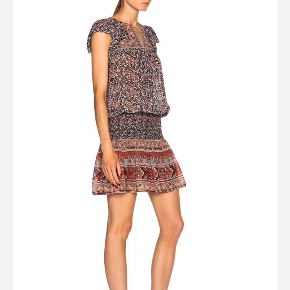 Ulla Johnson Floral Silk Drop Waist Simone Prairie Mini Dress